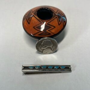 Handcrafted Silver and Turquoise Tie clip.